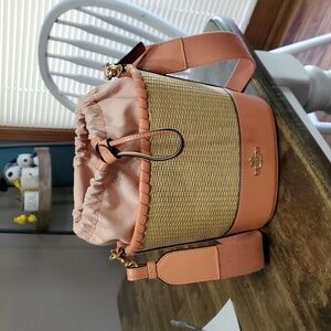 STRAW BUCKET BAG (COACH F72707) Lt Coral New Without Tags